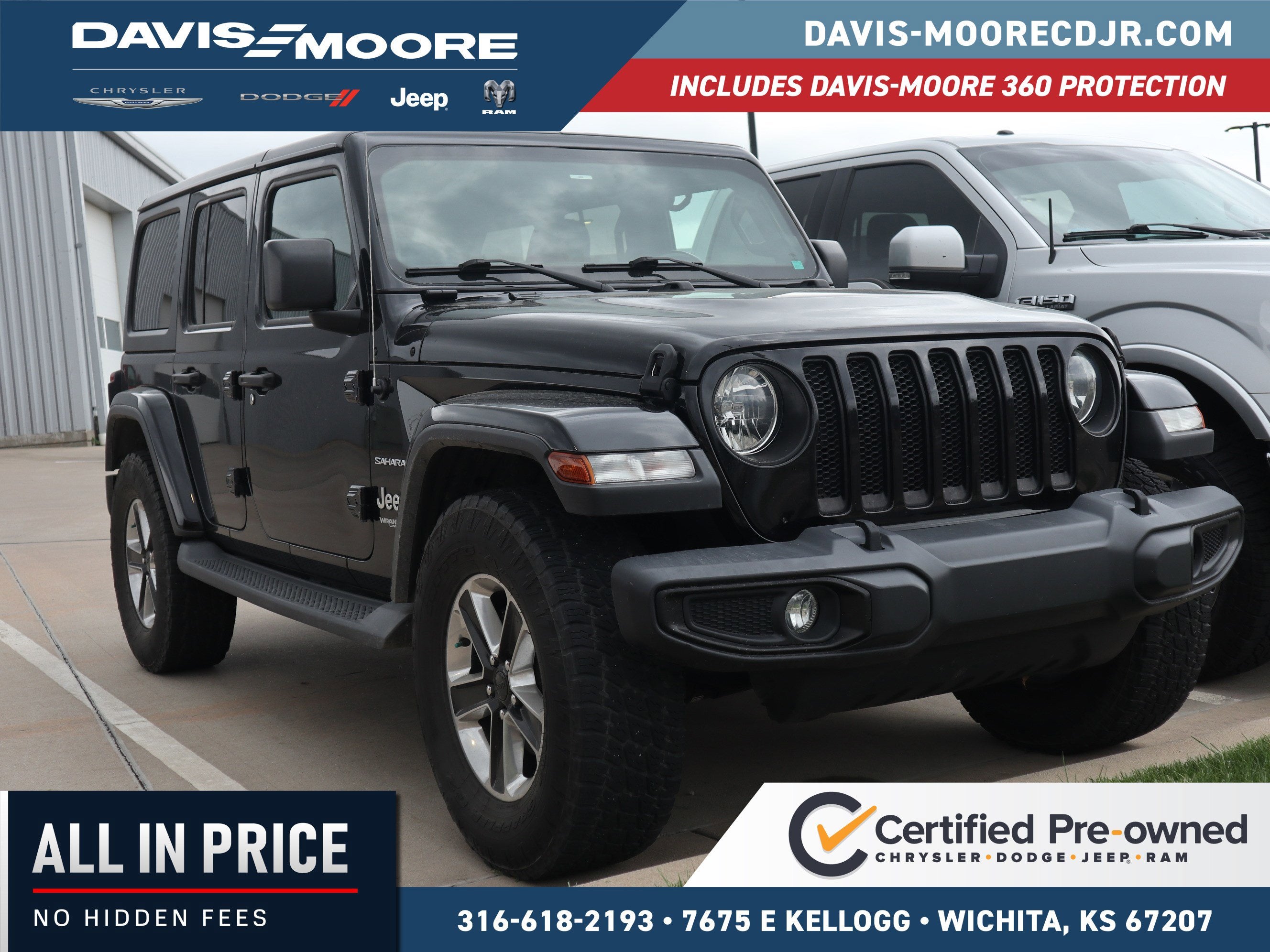 2019 Jeep Wrangler Unlimited Sahara 4x4 in Black — front three-quarter view