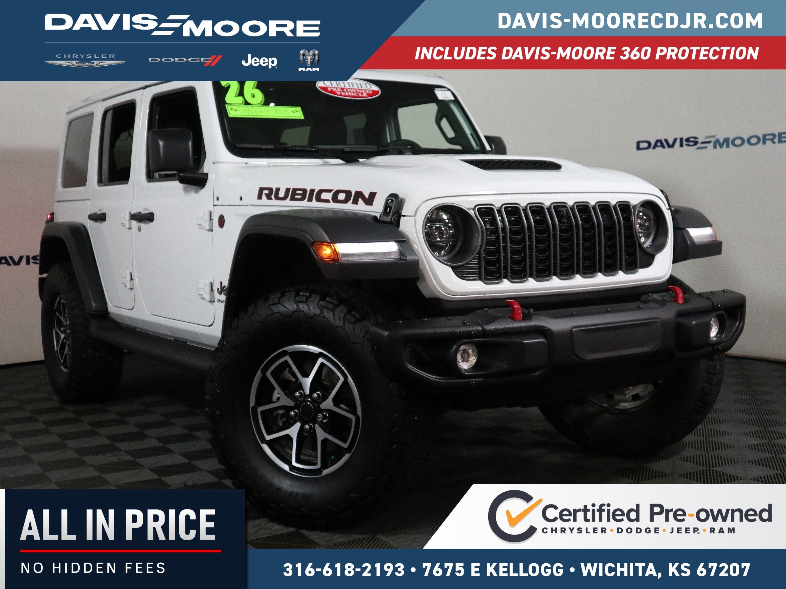 2026 Jeep Wrangler 4-Door Rubicon 4x4 in White/Off-White — front three-quarter view