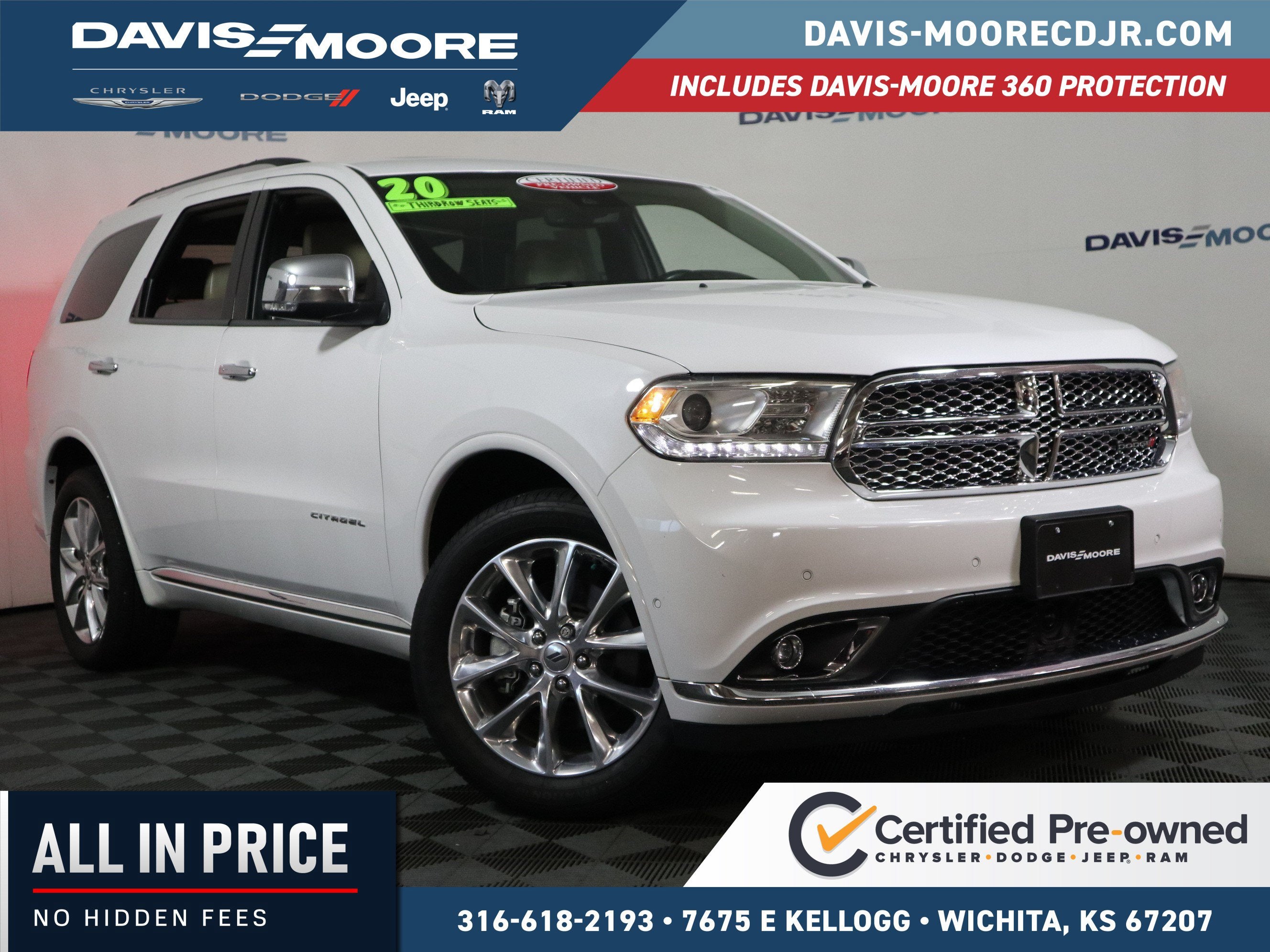 2020 Dodge Durango Citadel AWD in Off-White — front three-quarter view