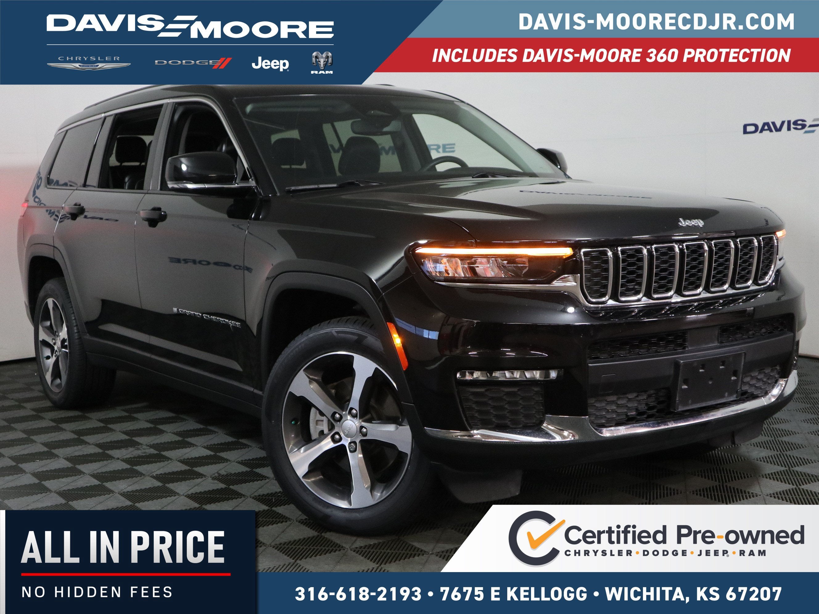 2023 Jeep Grand Cherokee L Limited 4x4 in Black — front three-quarter view