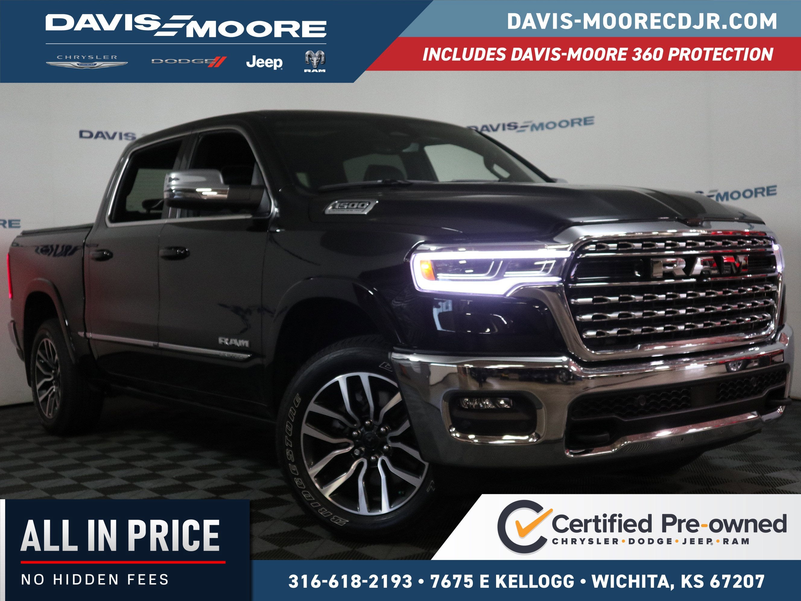 2026 RAM 1500 Limited Crew Cab 4x4 5'7" Box in Black — front three-quarter view