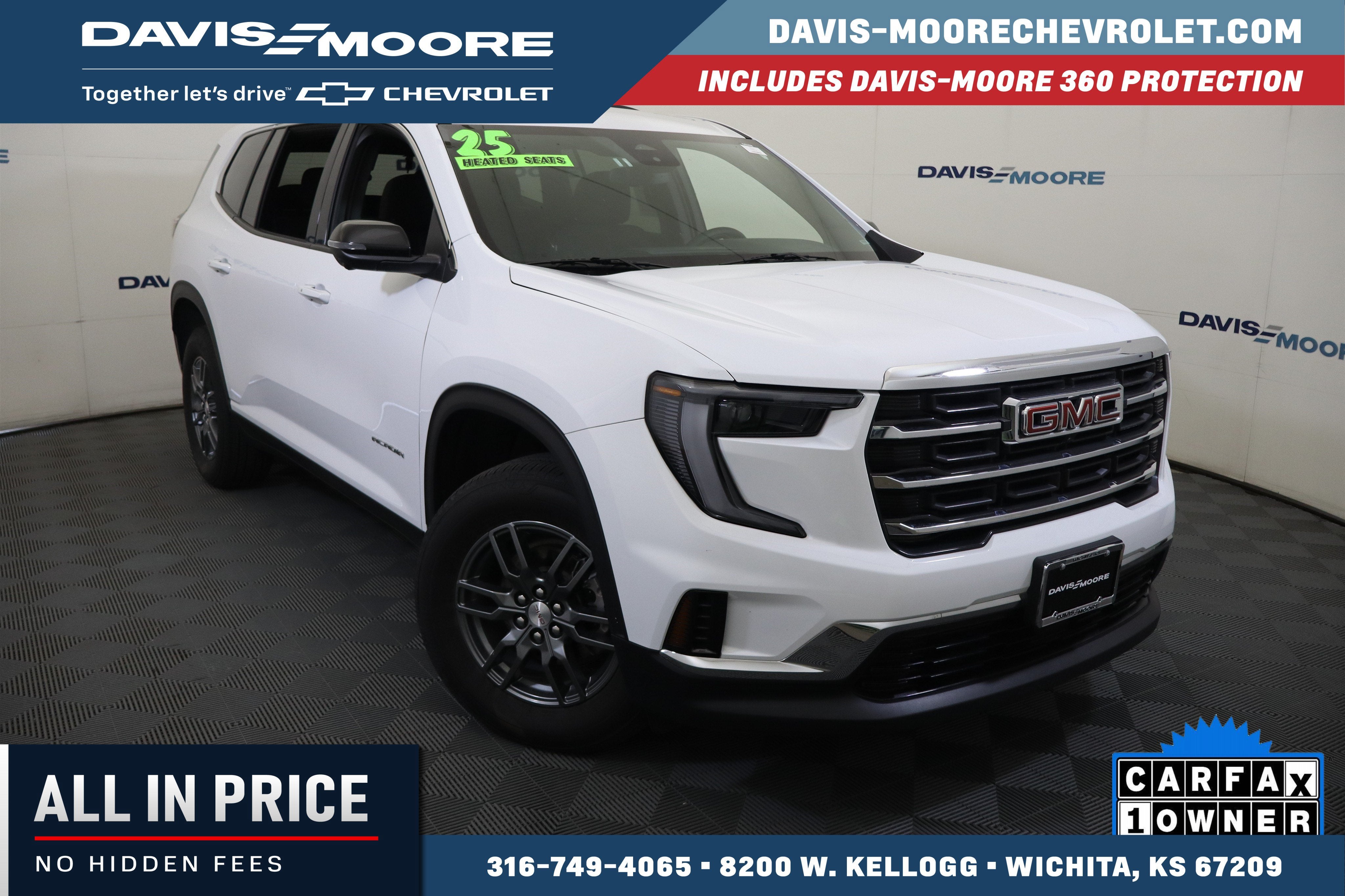 2025 GMC Acadia Elevation in Summit White — front three-quarter view