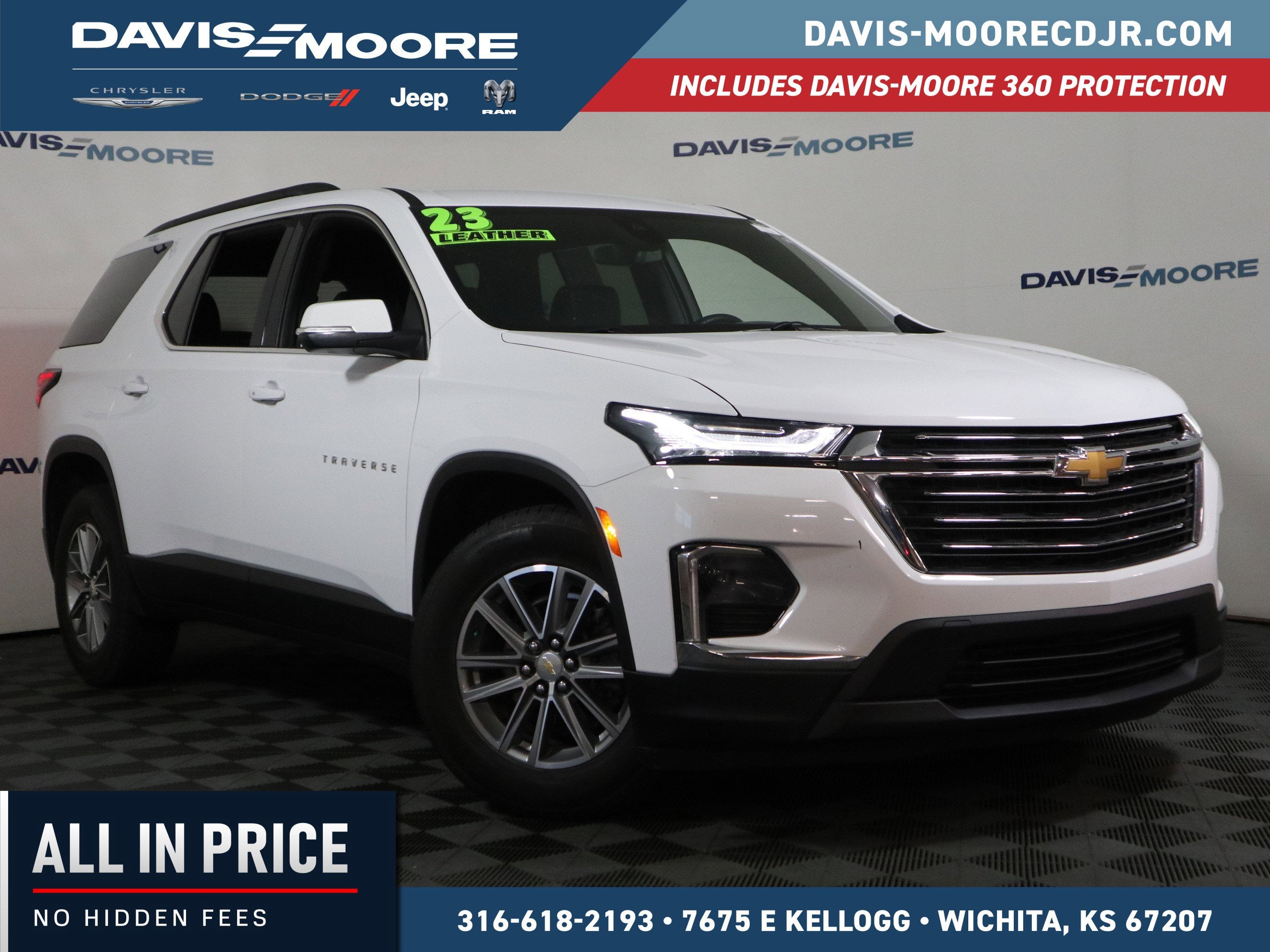 2023 Chevrolet Traverse LT Leather in Summit White — front three-quarter view