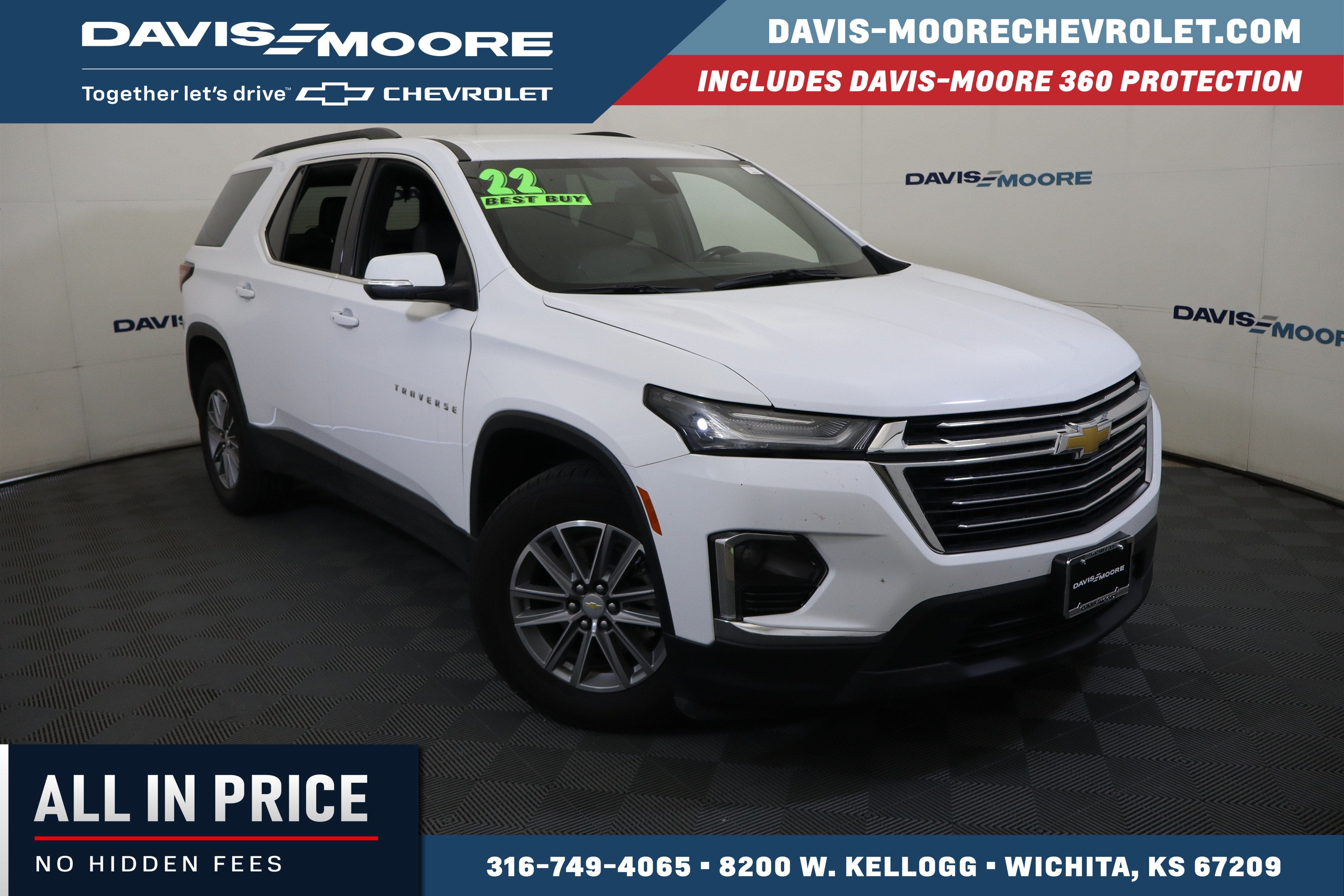 2022 Chevrolet Traverse LT Leather in Summit White — front three-quarter view