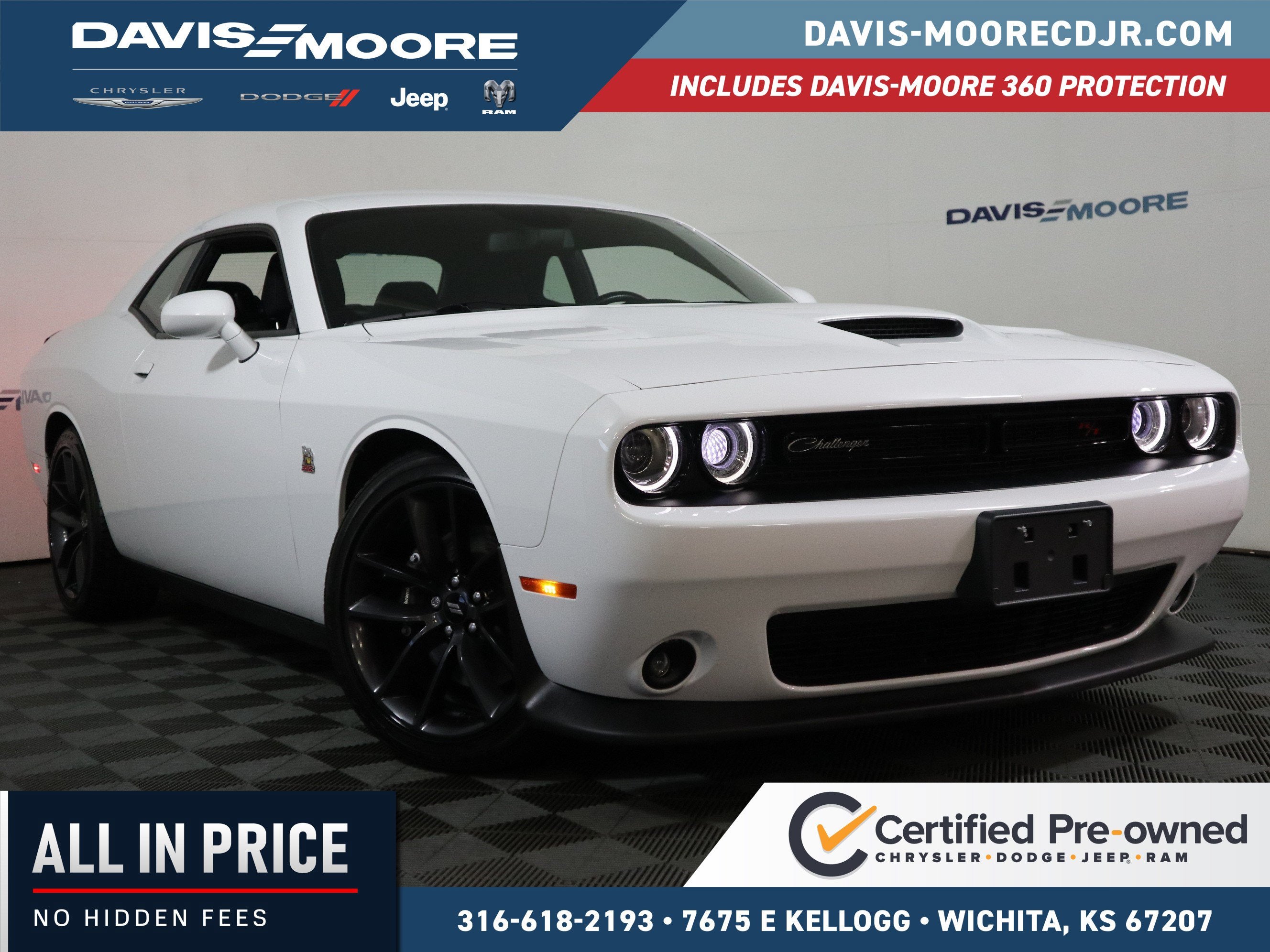 2019 Dodge Challenger R/T Scat Pack in White — front three-quarter view