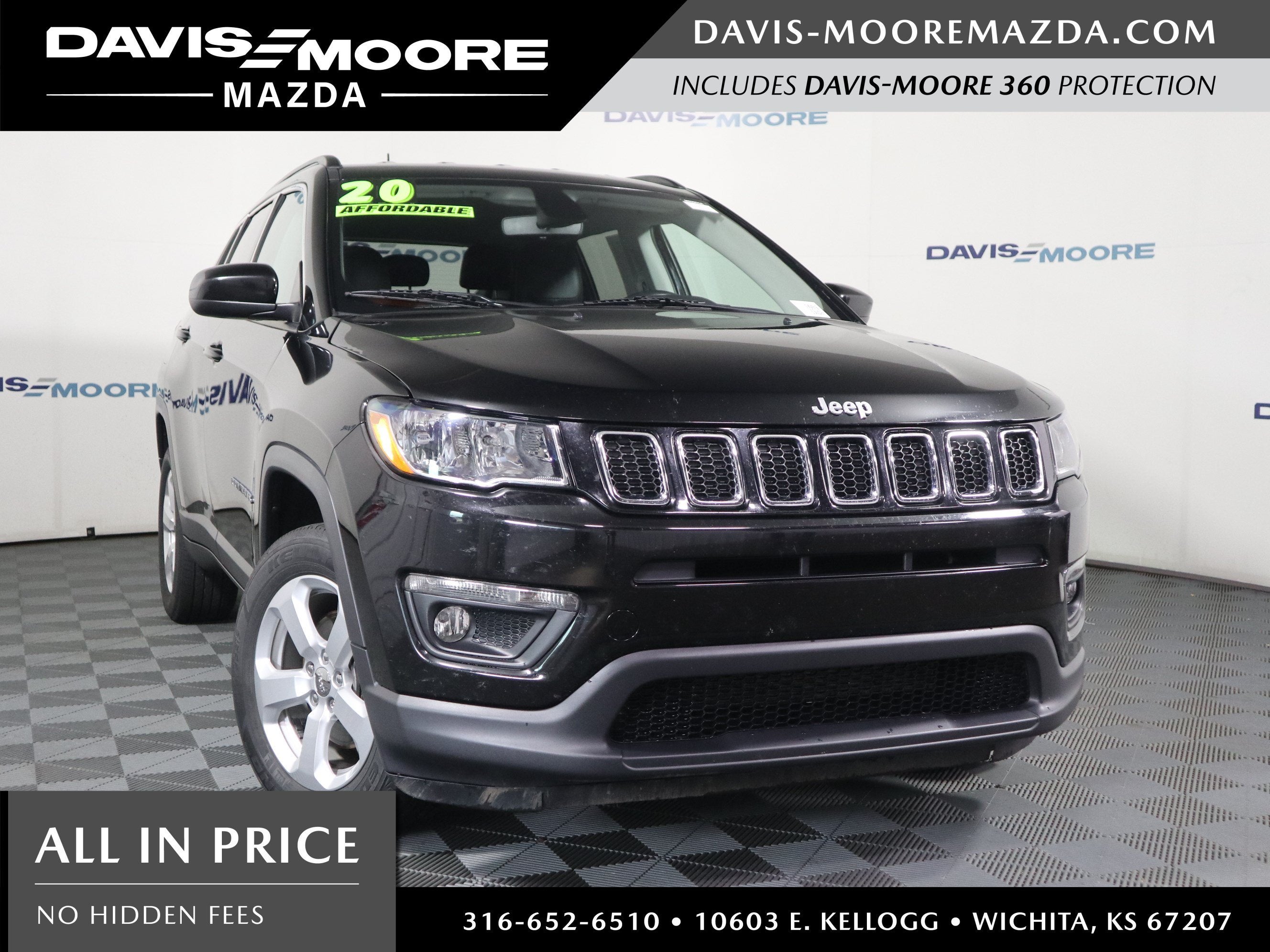 2020 Jeep Compass Latitude 4x4 in Black — front three-quarter view