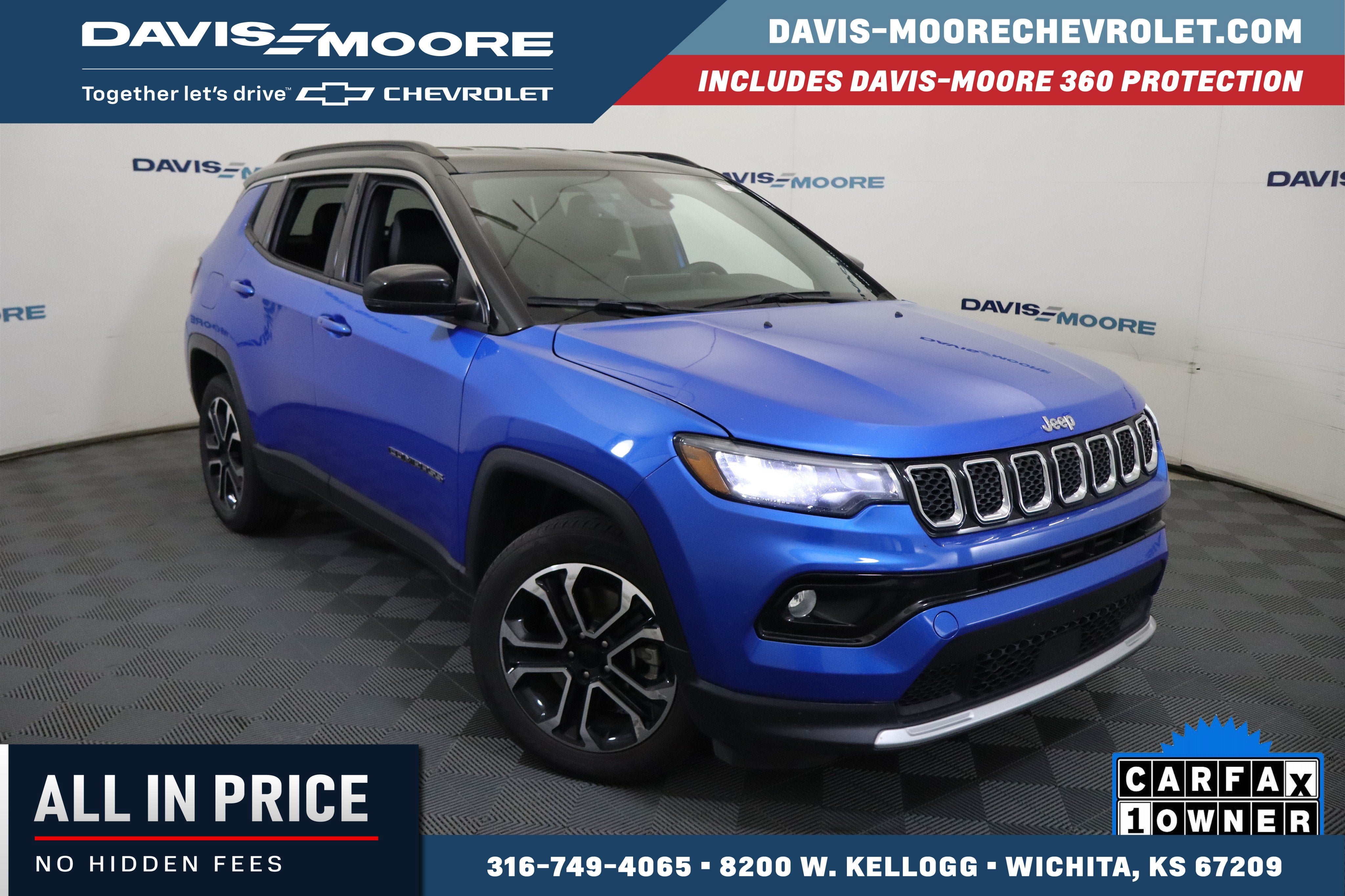 2024 Jeep Compass Limited in Blue — front three-quarter view