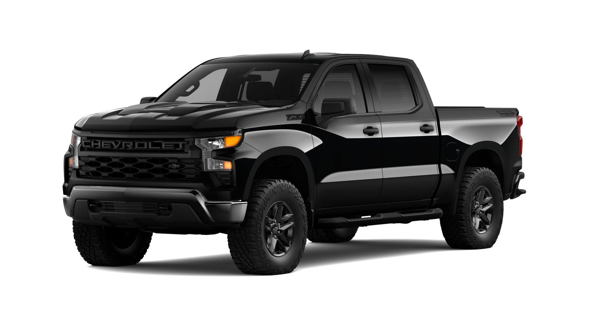 2026 Chevrolet Silverado 1500 Custom Trail Boss in Black — front three-quarter view