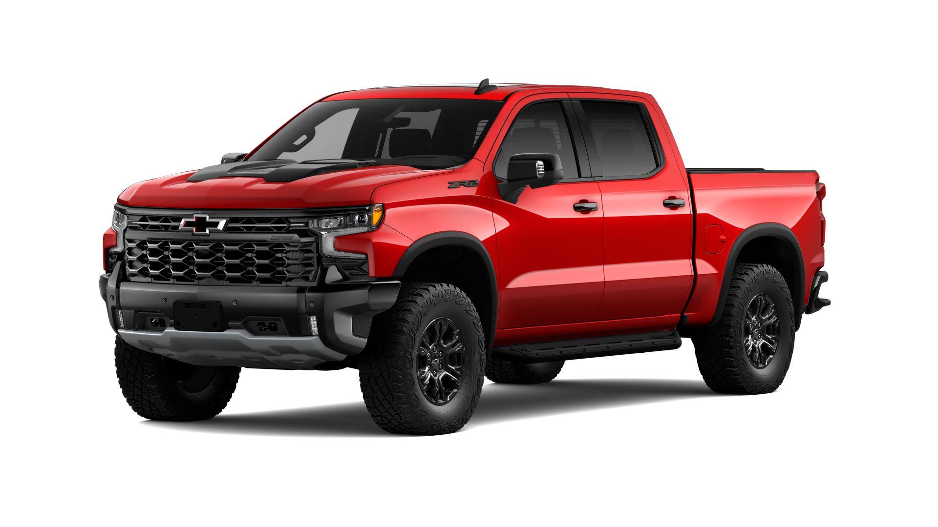 2026 Chevrolet Silverado 1500 ZR2 in Red Hot — front three-quarter view