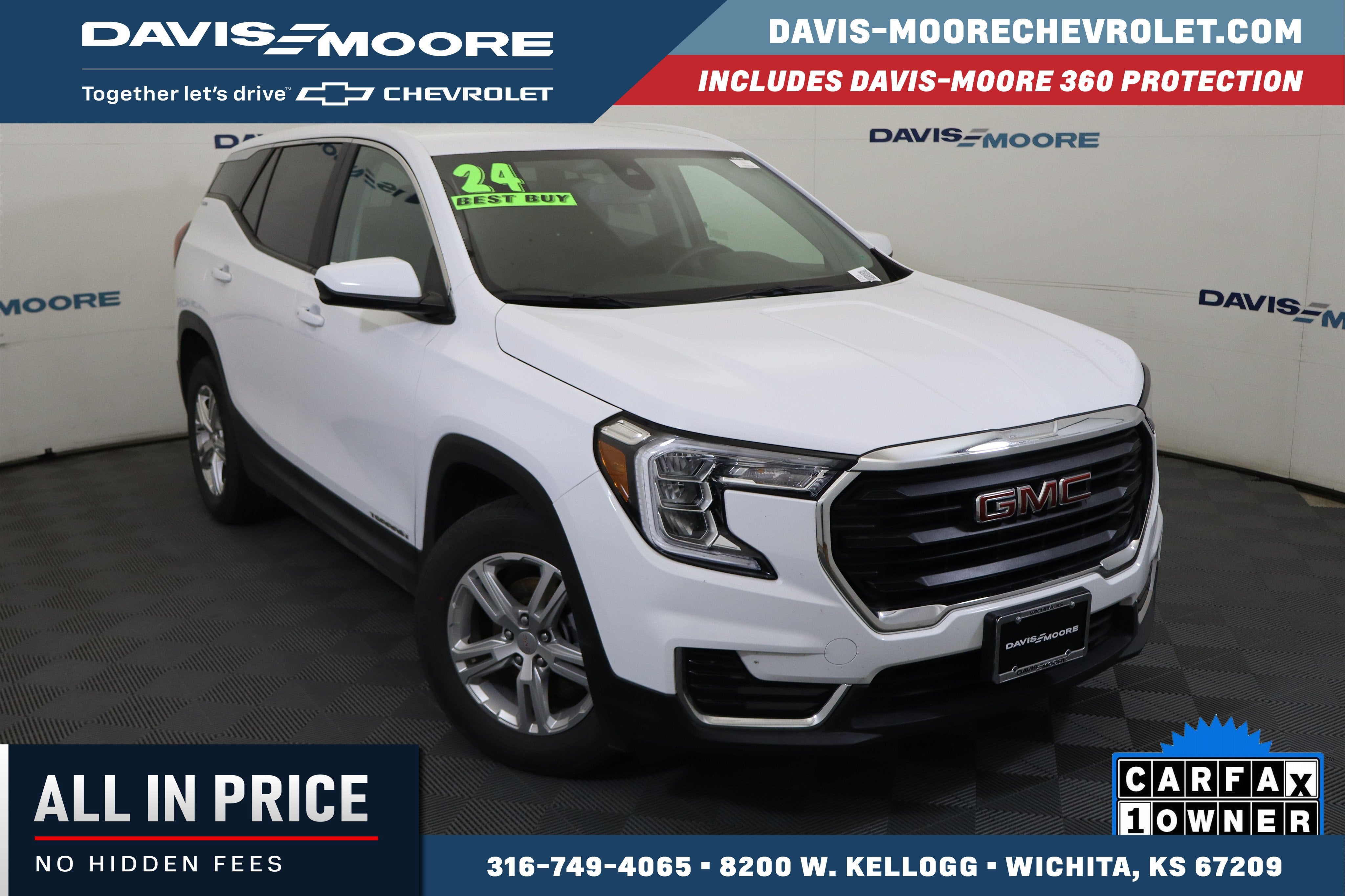 2024 GMC Terrain SLE in Summit White — front three-quarter view