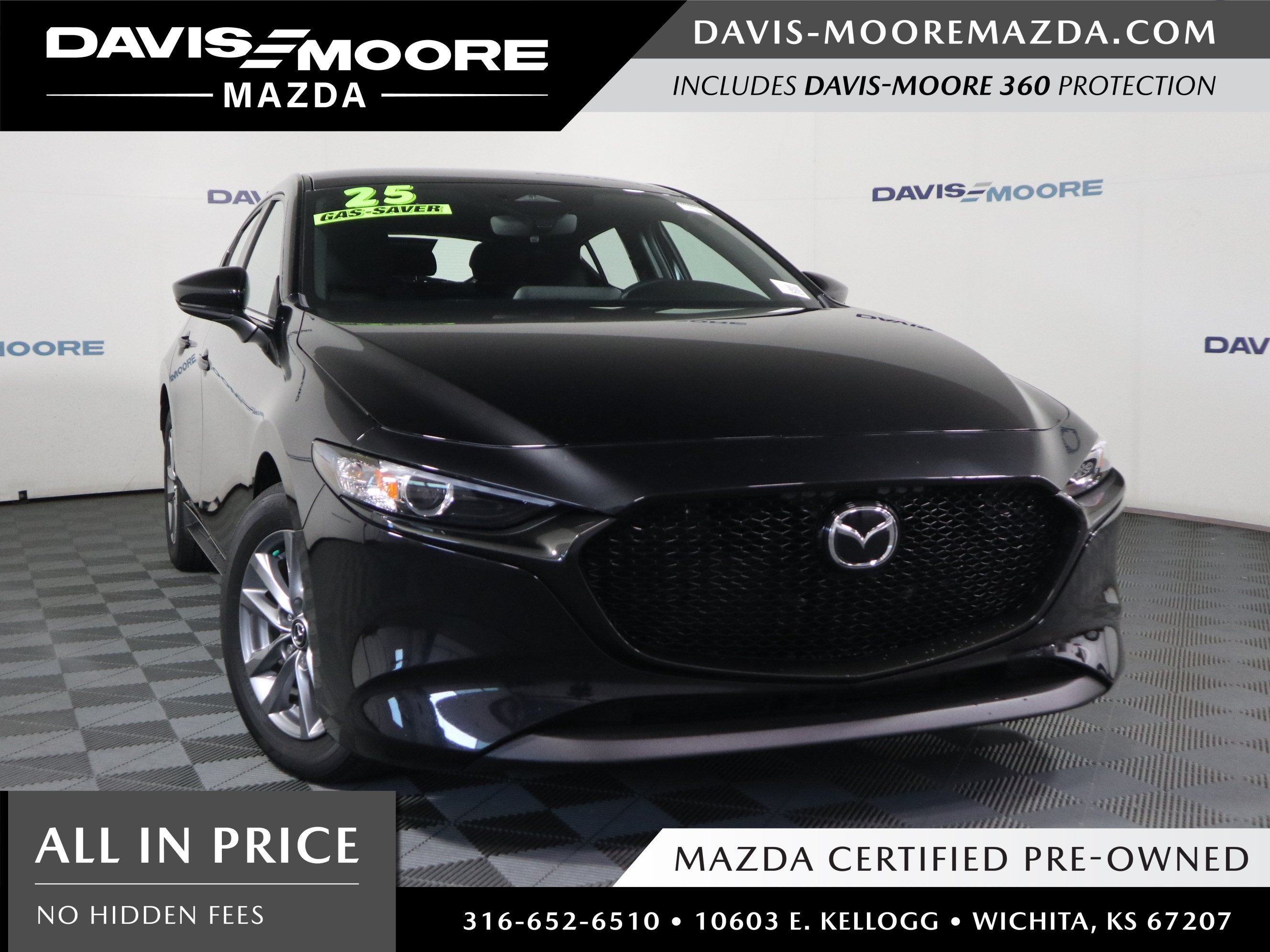 2025 Mazda Mazda3 Hatchback 2.5 S in Jet Black Mica — front three-quarter view